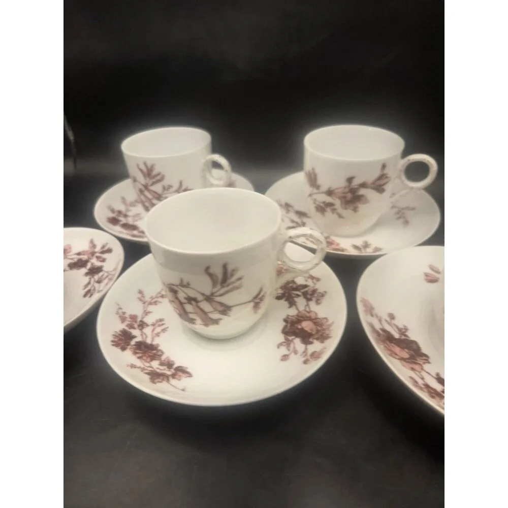 Antique Theodore Haviland Limoges France Set of 5 Demitasse Cups  Saucers Floral